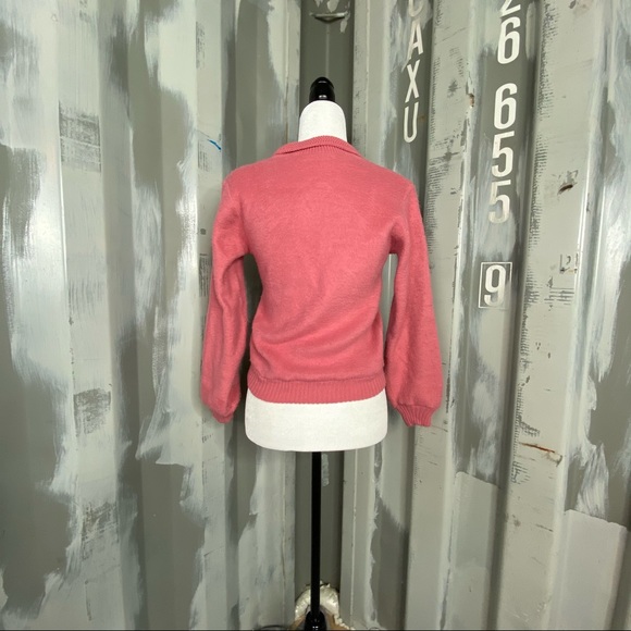 Vintage Wool Bright Pink Ribbon Tie Sweater S - Picture 9 of 10